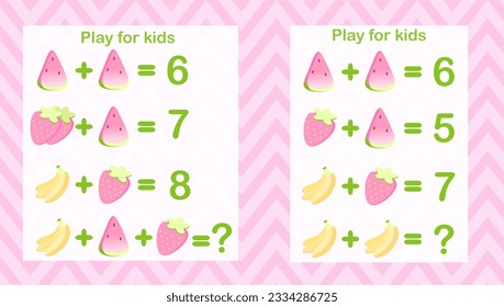 Mathematics educational game for children. Learning subtraction worksheet for kids, counting activity