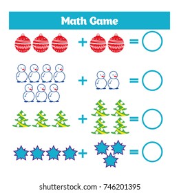 Mathematics educational game for children. Learning subtraction worksheet for kids, counting activity. Vector illustration