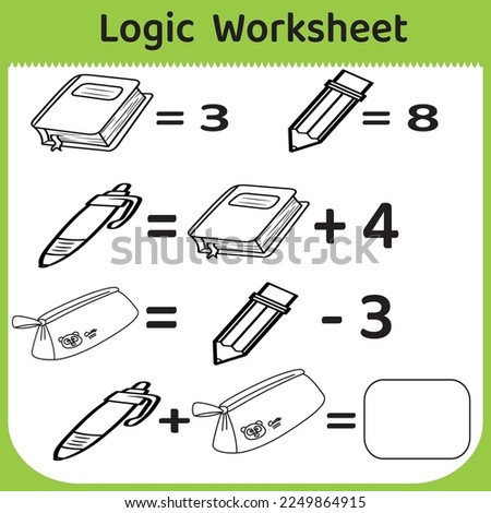 Mathematics educational game for children. Learning multiplication, addition, subtraction equations worksheet for kids. for logical thinking. 
