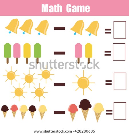 Mathematics educational game for children. Learning subtraction task for kids