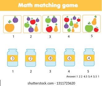 Mathematics educational game for children. Match objects with numbers. Counting game for kids.