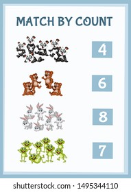 Mathematics Educational Game for Children. Match Animals  with Numbers. Counting Game for Kids. Choose the Right Answer