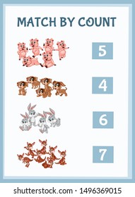 Mathematics Educational Game for Children. Match Animals  with Numbers. Counting Game for Kids. Choose the Right Answer