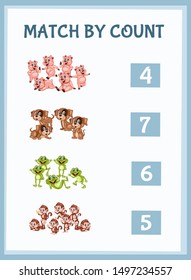 Mathematics Educational Game for Children. Match Animals  with Numbers. Counting Game for Kids. Choose the Right Answer