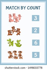 Mathematics Educational Game for Children. Match Animals  with Numbers. Counting Game for Kids. Choose the Right Answer