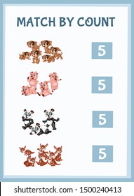Mathematics Educational Game for Children. Match Animals  with Numbers. Counting Game for Kids. Choose the Right Answer