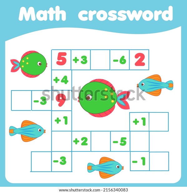 Mathematics educational game for children. Math\
crossword write missing numbers. Learning equations for pre school\
kids