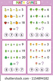 Mathematics educational game for kids, fun worksheets for children, Kids are learning to solve problems.