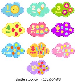 Mathematik pädagogische Infografik für Kinder. Für Kinder und Kleinkinder von eins bis zehn. Lernkarte, Aufkleber. Studiernummern - blinkkarten