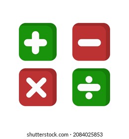 Mathematics flat design square long shadow icons set. Math symbols. Vector illustration.