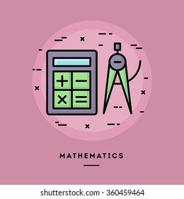 Mathematics, flat design thin line banner, usage for e-mail newsletters, web banners, headers, blog posts, print and more