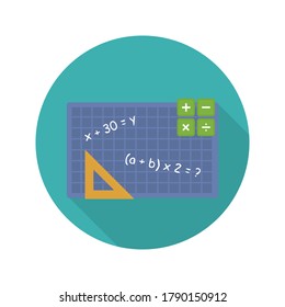 Mathematics flat icon with long shadow. School illustration. Vector.