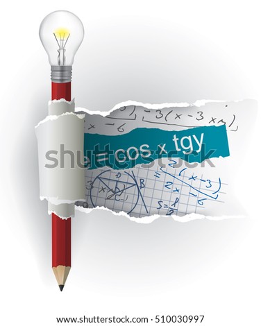Mathematics formulas with pencil.
White Torn paper with mathematics formulas and pencil .Vector available.