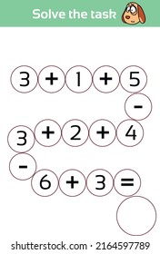 Mathematics game for children, find a solution, education game for kids, school worksheet activity, task for the development of logical thinking, vector illustration
