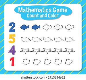 Mathematics game count and color worksheet for student illustration