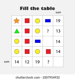 Mathematics game with pictures (geometric shapes) for children, middle level, education game for kids, school worksheet activity, task for the development of logical thinking, vector illustration
