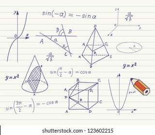 Mathematics -  geometric shapes and expressions  sketches