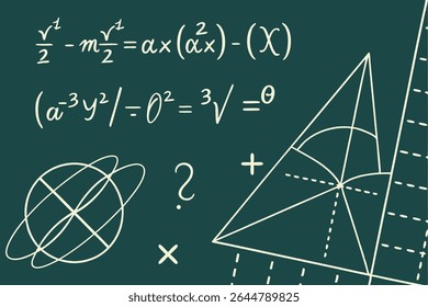 Mathematics and Geometry Equations on green background, for your education or presentation background 