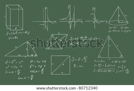 mathematics and geometry on green blackboard vector set