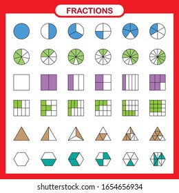 Mathematik und Geometrie, Vereinfachung der Fraktionen auf der Vektorillustration auf weißem Hintergrund, Fraktionsrechner