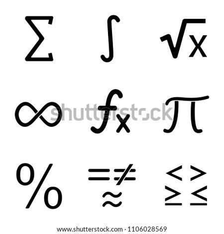 Mathematics glyph icons set. Math symbols. Algebra. Silhouette symbols. Vector isolated illustration