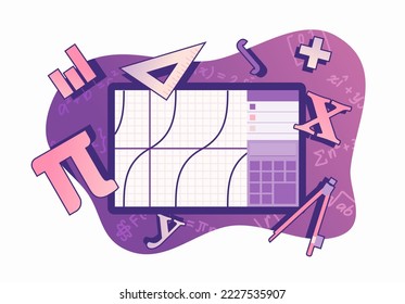 Mathematics Graphing Calculator Vector with Handwriting Formula Science Vector Illustration