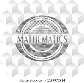 Mathematics grey badge with geometric cube white background