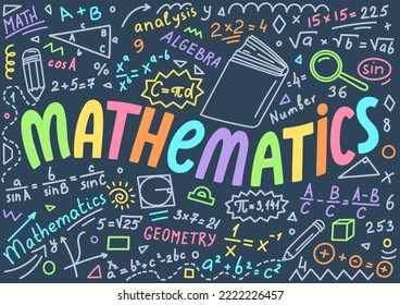 Matemáticas. Grabación manual con doodle matemático. Concepto de asignaturas escolares. Dibujo de charla.