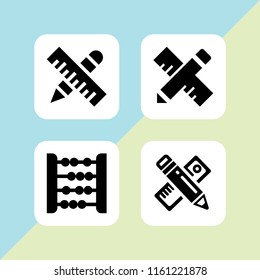 mathematics icon. 4 mathematics set with ruler and abacus vector icons for web and mobile app