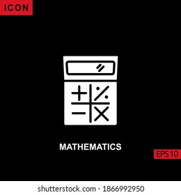 Mathematik Symbol mit Taschenlampe, flach oder gefüllt weiß auf schwarzem Hintergrund. Illustration für Grafik, Printmedien-Schnittstellen und Web-Design.