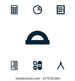 Mathematics icon. collection of 7 mathematics filled icons such as abacus, protractor, circle, calculator. editable mathematics icons for web and mobile.