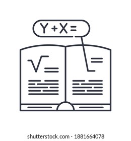Mathematische Symbole, lineare einzelne Illustration, dünne Linie, Webdesign-Zeichen, Umrisssymbol mit bearbeitbarem Strich auf weißem Hintergrund.