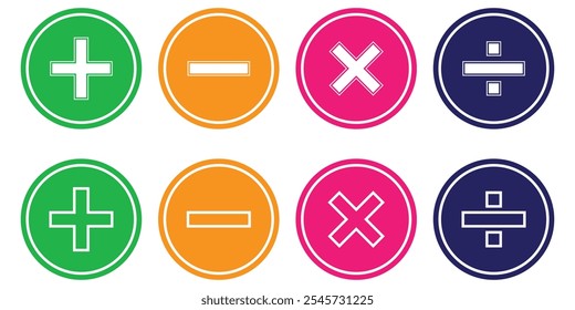 ícone matemática. Mais, menos, multiplicar e dividir ícones.