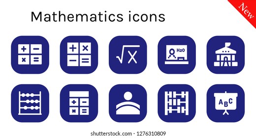  mathematics icon set. 10 filled mathematics icons. Simple modern icons about  - Calculator, Math, Blackboard, School, Abacus, Convex