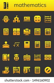 mathematics icon set. 26 filled mathematics icons.  Collection Of - Architect, School, Blackboard, Calculator, Abacus, Education, Convex, Math, Dissection, Protractor
