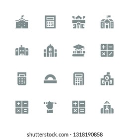 mathematics icon set. Collection of 16 filled mathematics icons included School, Calculation, Education, Calculator, Protractor