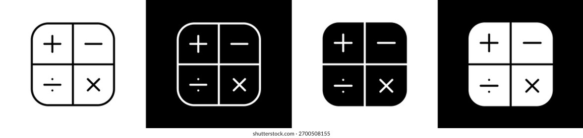 Conjunto de iconos de matemáticas en línea y estilo de glifo sobre fondo blanco y negro