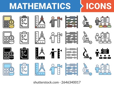 Ícone de matemática definido com coleção de vários estilos.