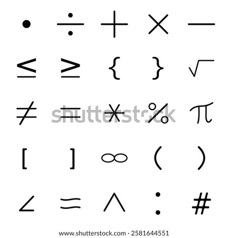 Mathematics Icon Set. Simple line art style icon pack. suitable for students, graphic resources, mathematics, and others. Vector illustration