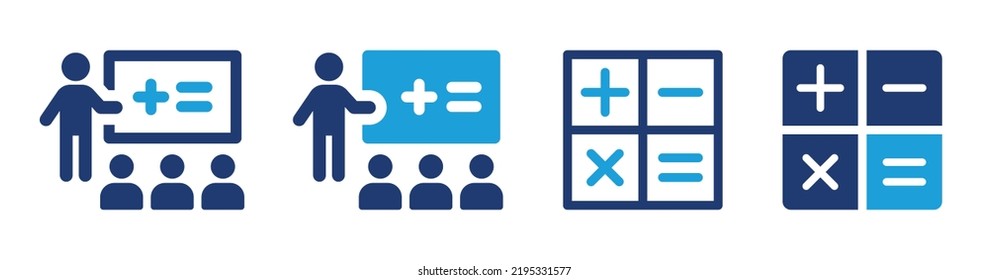 Mathematics icon set. Teacher teaching math icon vector illustration. Calculator symbol