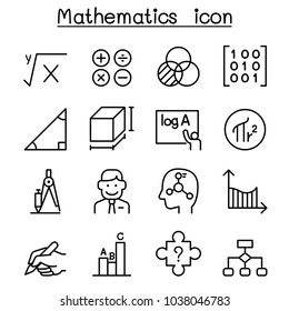 Mathematics icon set in thin line style