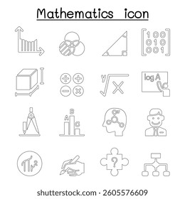 Mathematics icon set in thin line style
