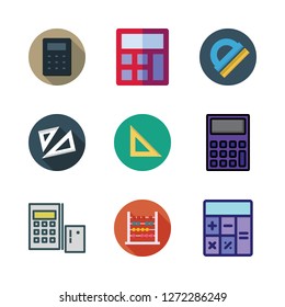 mathematics icon set. vector set about calculator, set square, protractor and abacus icons set.