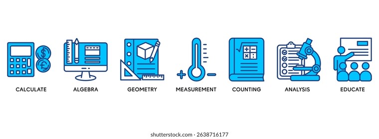 Mathematics icon set vector illustration concept relate to calculate, algebra, geometry, measurement, counting, analysis and educate