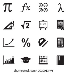 Mathematics Icons. Black Flat Design. Vector Illustration. 