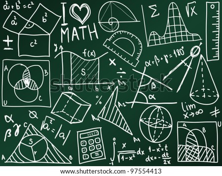 Mathematics icons and formulas on the school board - illustration