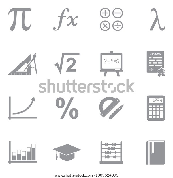 Mathematics Icons. Gray Flat Design. Vector\
Illustration. 