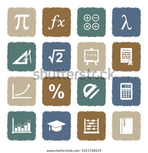 Mathematics Icons. Grunge Color Flat\
Design. Vector\
Illustration.