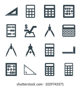 Mathematics icons. set of 16 editable filled mathematics icons such as compass, calculator, abacus, mathematical square, ruler
