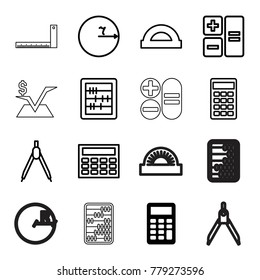 Mathematics icons. set of 16 editable outline mathematics icons such as calculator, abacus, protractor, compass, circle, calclator, mathematical square